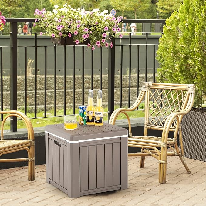 Giantex 10 Gallon Light Coffee Polypropylene Ice Chest, 17" x 17" x 16", with Removable Lid and Built-in Handles