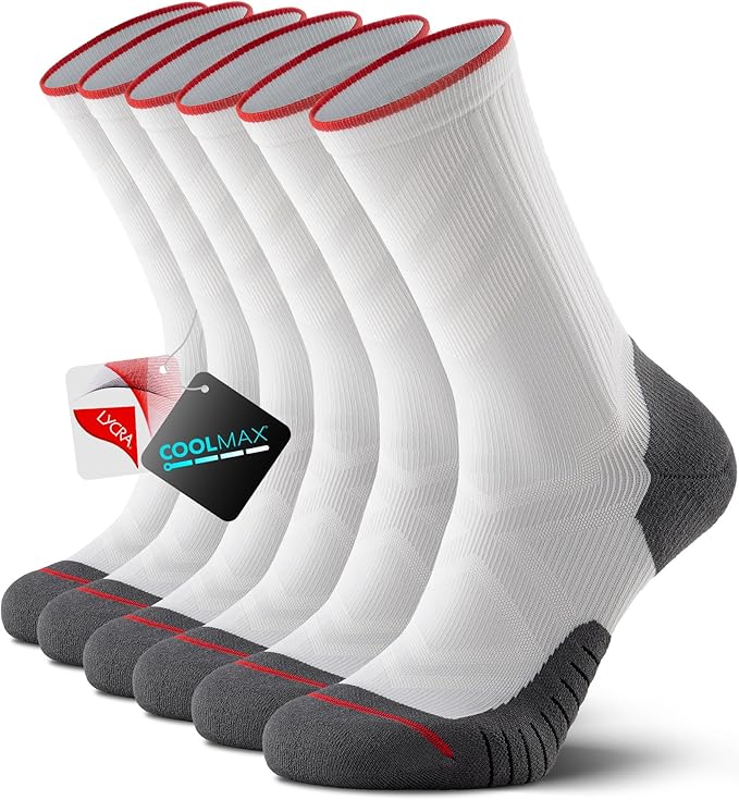 COOLMAX Performance Running Socks Men Women, Cushioned Crew Men's Athletic Socks Anti-Blister Moisture Wicking 3 Pack