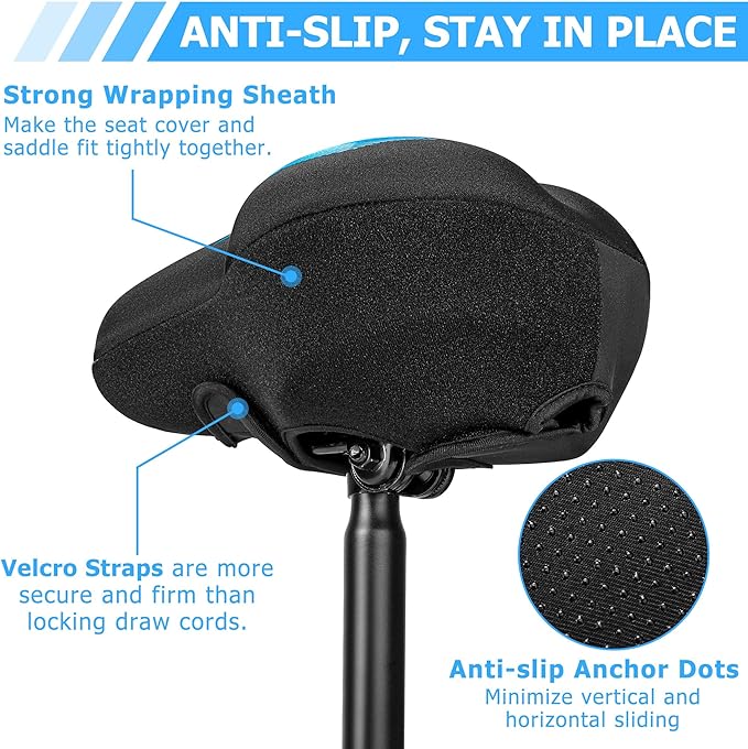 Gel Bike Seat Cushion, Soft Gel Padded Bicycle Seat Cover for Men & Women Comfort, Extra Padding Cycle Seat Cushion for Peloton, Stationary Exercise Bike, Beach Cruiser, Ebike, MTB, Road Bicycle