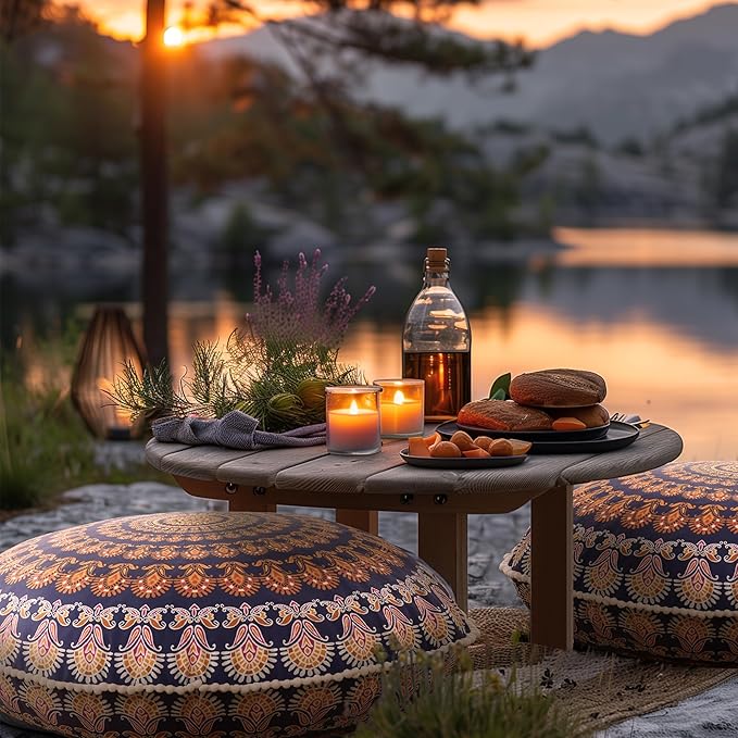 Codi Meditation Floor Pillows, Round Large Pillow Seating for Adults, Bohemian Mandala Circle Floor Cushion for Outdoor Fireplace Yoga Living Room, 32 Inch, Yellow Memory Foam Added