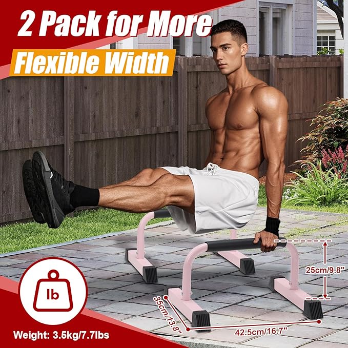 Push Up Bars: Sweat-resistant Parallettes Bar for Handstands L-sit & Dip, No Wobbling Strength Training Pushup Stands for Women Men Workout Core Exercise at Home Floor Gym