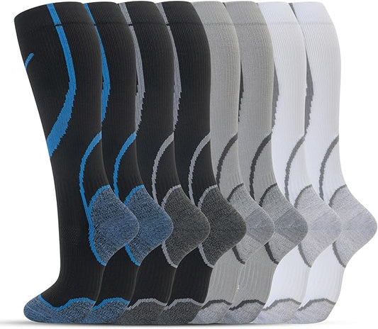 Compression Socks for Women Men Circulation Knee High 8 Pairs for Nurses, Running, Travel, Athletic