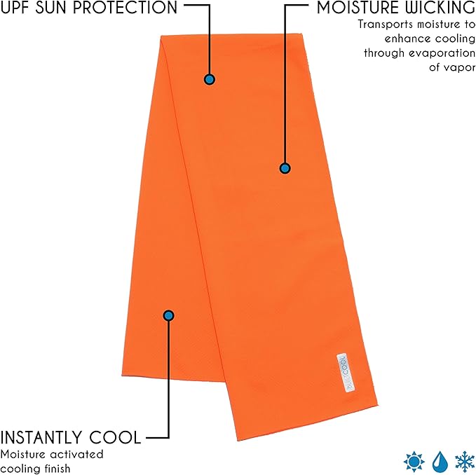 BUILTCOOL Adult Cooling Towel - Men & Women Chilly, Lightweight, Soft, Neck and Face Cooling Towel for Sport, Camping, Hunting, One Size, Blaze, 3 Pack