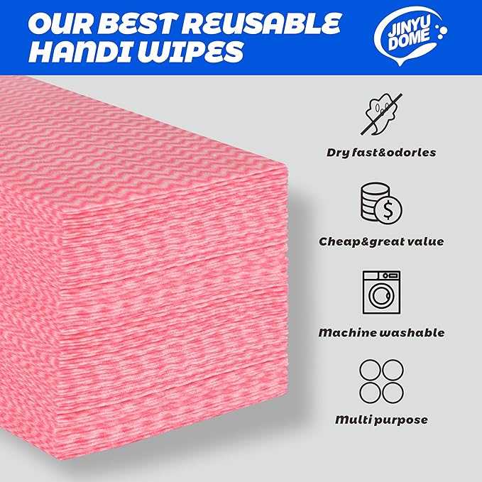 Handi Wipes Reusable Cloths, Red Disposable Kitchen Cleaning Towel Roll, Heavy Duty J Cloth,100 Count