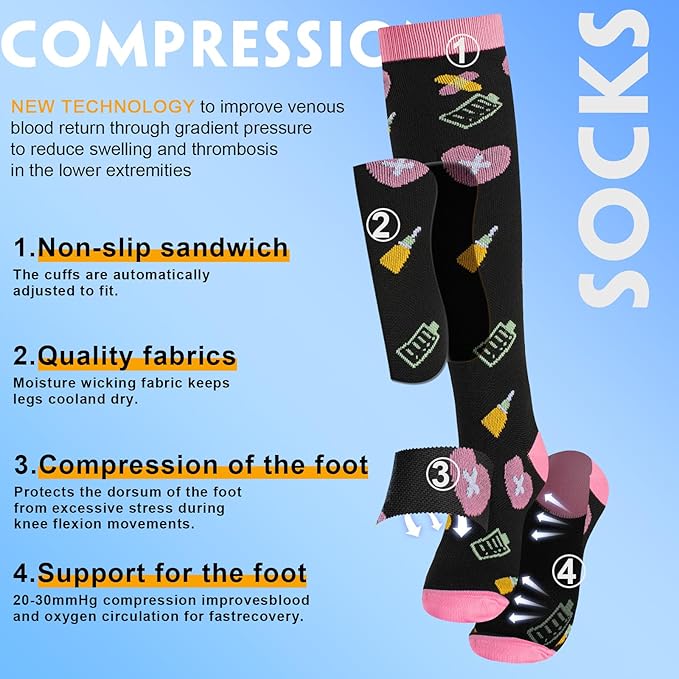 bropite Halloween Compression Socks for Women & Men-Pumpkin Ghost 6 Pairs 20-30mmhg Support Running Nurse Travel