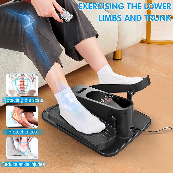 Under Desk Elliptical Machine, Mini Ellipse Leg Exerciser Electric Seated Pedal Fully Assembled Quiet Compact for Seniors Portable Stepper with Remote Control for Home