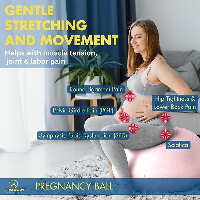 ProBody Pilates Pregnancy Ball - Yoga Ball for Pregnancy with Book, Prenatal, Labor & Postnatal Maternity Exercise