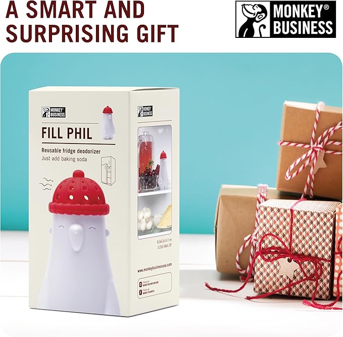 Monkey Business Fill Phil Refrigerator Deodorizer, Baking Soda Container, Baking Soda Fridge Deodorizer, Cute Gifts, Kitchen Gadgets