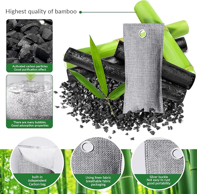 4 Pack charcoal odor absorber,Bamboo Charcoals Air Purifying Bag Charcoals Deodorizer Eliminator for Strong Odors in Car, Closet, Shoe, Basement (75G*4 Pack Gray-2, Unscented)