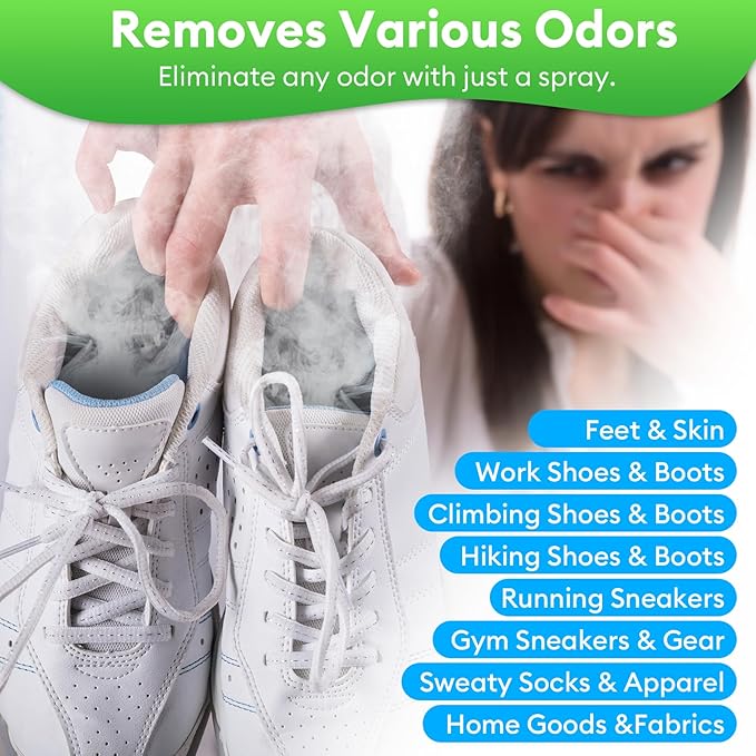 Foot & Shoe Deodorizer Spray, 5 fl.oz Instant Odor Eliminator for Smelly Shoes & Feet - Long-Lasting Freshness, 2-Pack