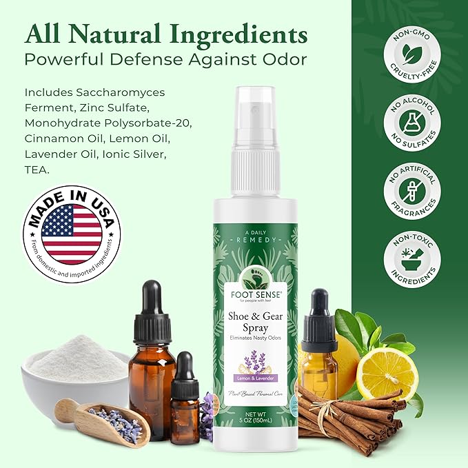 Foot Sense – Shoe Deodorizer & Foot Spray – Natural Foot & Shoe Odor Eliminator for Smelly Feet, Shoes & Sports Gear, Long-Lasting Refreshener for Adults & Kids – 5oz, 2 Pack