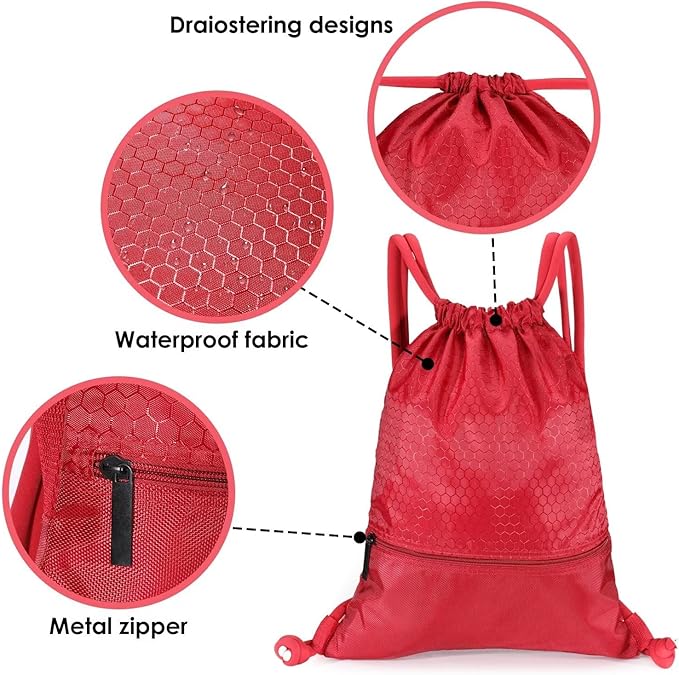 Drawstring Backpack Sport Gym Sackpack Bag Basketball Bag Leisure Hiking Yoga Dance Travel Camping Team Work Bag Red Medium