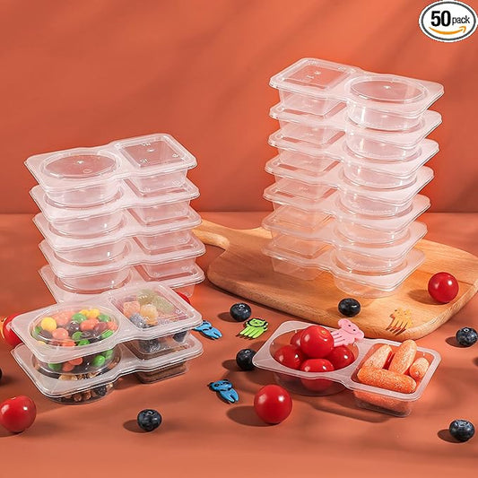 50 Pcs Reusable Snack Containers with Lids, nack containers for kids adults 10 Forks,snack pack containers - Lightweight and Stackable, Microwaveable/refrigerator safe