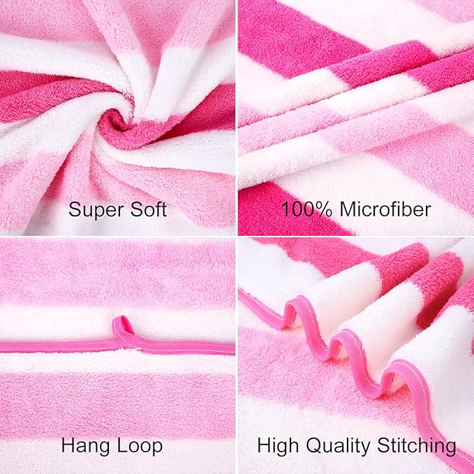 JML Microfiber Bath Towels, Bath Towel 2 Pack(30" x 60"), Oversized, Soft, Super Absorbent and Fast Drying, Multipurpose Use for Sports, Fitness, Yoga, Cabana Stripe Pink
