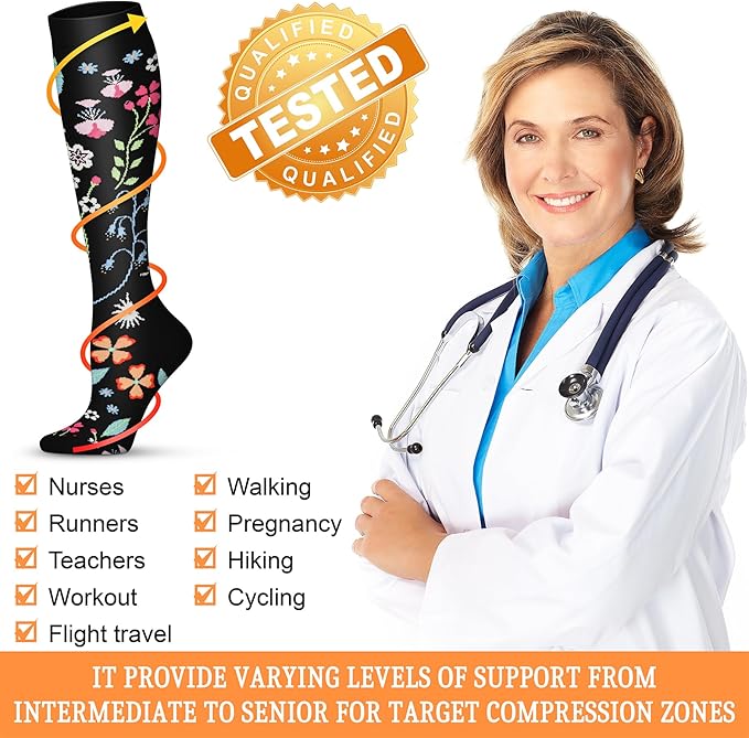 Compression Socks for Women & Men 15-20 mmHg, Best for Medical, Nursing, Running, Athletic, Varicose Veins, Travel