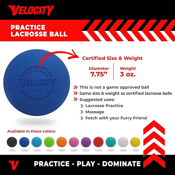 Velocity Lacrosse Balls - 1, 2, 3, 6, 12, 18, 24, 36, 60 and 120 Packs - for Practice, Official NFHS and College Approved Size