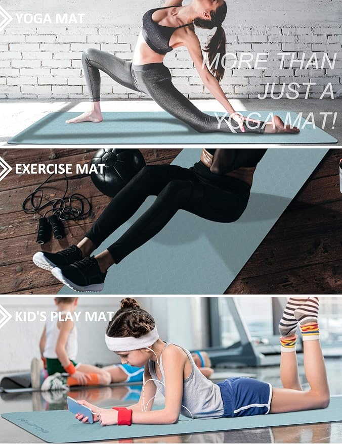 BEAUTYOVO Yoga Mat with Strap, 1/3 Inch Extra Thick Yoga Mat Double-sided Non Slip, Professional TPE Yoga Mats for Women Men, Workout Mat for Yoga, Pilates and Floor Exercises