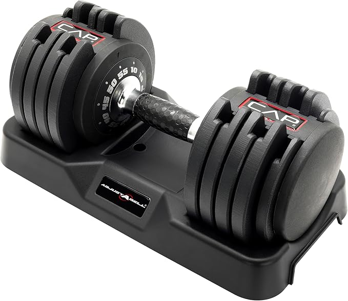 CAP Barbell ADJUSTABELL Adjustable Round Dumbbell Weights - Singles & Pairs | 12.5 lb, 25 lb & 55 lb | Multiple Handle Options