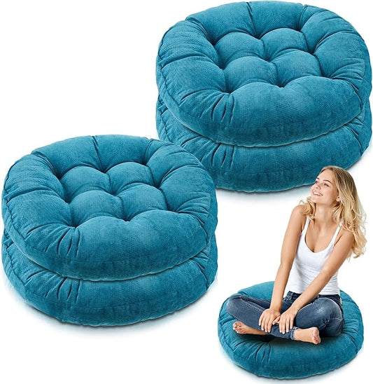 Jerify Floor Pillow Cushions 22 x 22 Inch Round Square Large Meditation Floor Pillow for Classroom Adult Meditation Picnic Party Cushion for Seating Gift Christmas(Round,Aquamarine,4 Pcs)
