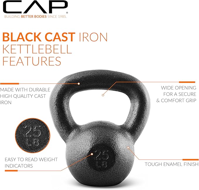 CAP Barbell Black Cast Iron Kettlebell Single or Set | 10-80 Lbs