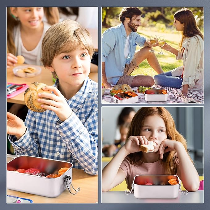 Umigy 4 Pcs Stainless Steel Food Containers Metal Bento Lunch Box Stainless Steel Food Storage Containers, Lockable Clips to Leak Proof, Reusable Dishwasher Snack Boxes for Work (1000ml)