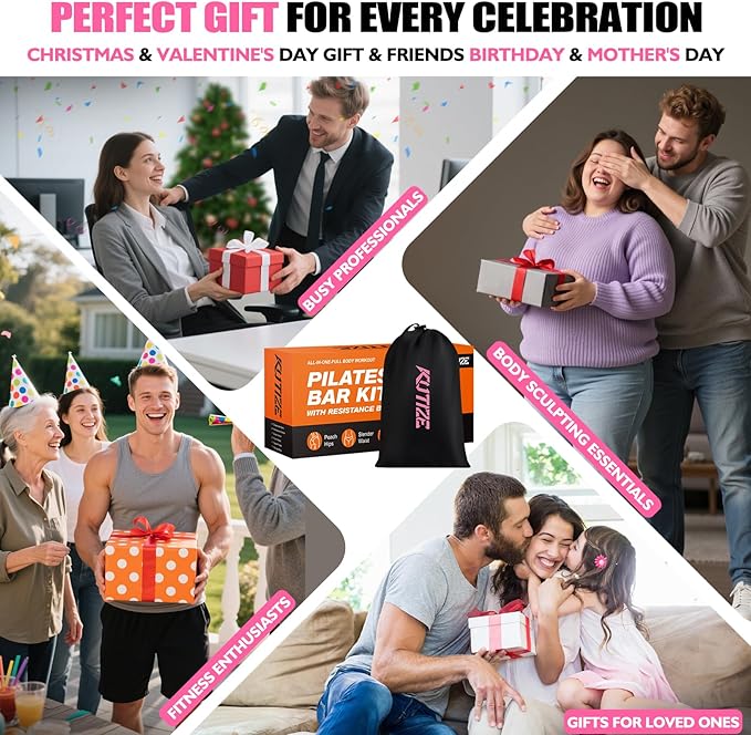 Pilates Bar Kit with Resistance Bands, Pilates Equipment, Multifunctional Pilates Bar for Women & Men, Pilates kit for Hip, Back, Arm, Full-Body Workouts, Home Gym Strength Training Equipment