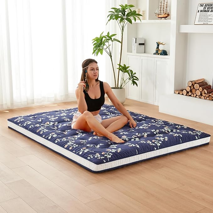 Dr.Futon Japanese Floor Futon Mattress Extra Thick Folding Roll Up Bed Topper Mat for Guest,Lounger and Tavel