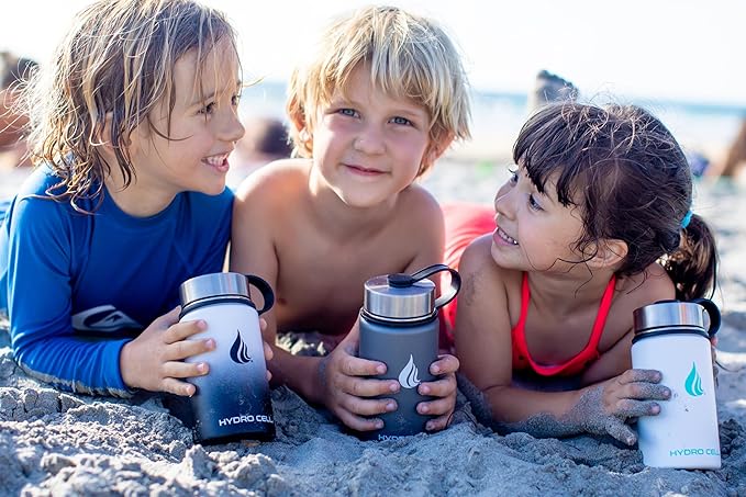 HYDRO CELL Stainless Steel Insulated Water Bottle with Straw - For Cold & Hot Drinks - Metal Vacuum Flask with Screw Cap and Modern Leakproof Sport Thermos for Adults (Black/White 14oz)