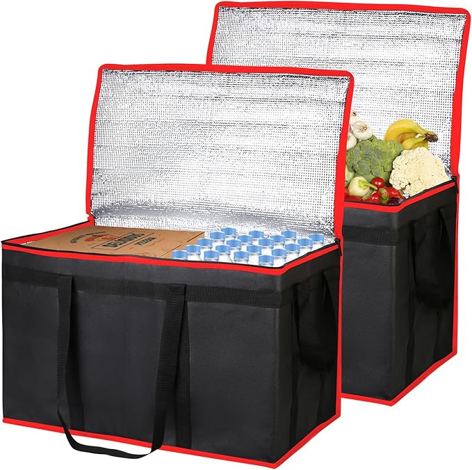 Bodaon 2-Pack Insulated Food Delivery Bag, XXXL Grocery Shopping/Catering/Pizza Cooler Bags, Thermal Cold/Hot Styrofoam Carrier for Shopping/Travel/Doordash/Catering/Car, Dashers Door Dash Accessories