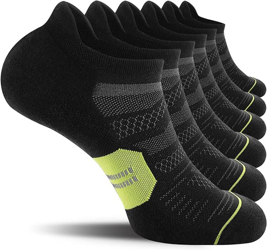 CS CELERSPORT 6 Pack Men's Running Ankle Socks with Cushion, Low Cut Athletic Tab Socks
