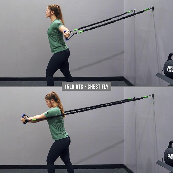 Valor Fitness Resistance Bands - 5lb to 25lbs - Carabiners Attached & 2 Bands per Weight Option with Handles– Sheath Covered - Strength Training New Compact 39" Design - Wall Door Rack Mount Options