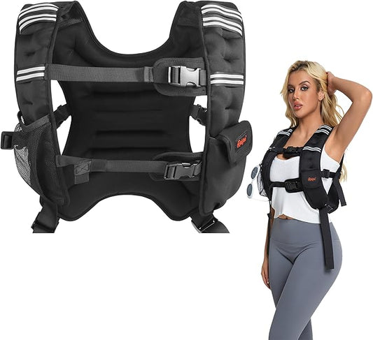 Weighted Vest, 12lbs/16lbs/20lbs/30lbs/40lbs Odorless, 6 Straps Size Adjustable for Woman Men, running, walking, Jogging, Workout Strength Training (Weight Not Adjustable)