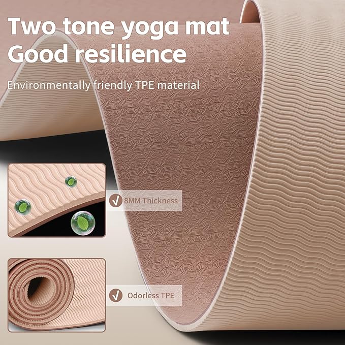 Yoga Mat 8mm Super Thick TPE Fitness Mat | SGS Certified | Non-Slip, Odorless & Tear-Resistant | Unisex with Strap | for Yoga, Pilates, Meditation & Home Workouts