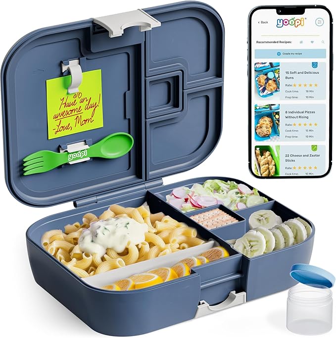 YOOPI Bento Box for Kids, Leak-Proof, BPA-Free School Bento Lunch Box Containers with Compartments. Online Healthy Meal Planning, Durable, Easy-Clean, Eco-Friendly Lunchbox for Boys (Dark Blue)