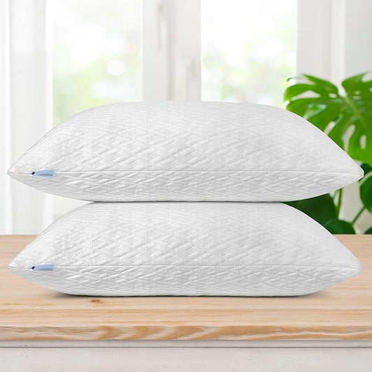 2 Pack King Size Rayon Derived from Bamboo Pillows, Cooling Shredded Memory Foam Bed Pillow Sets for Side, Back, Stomach Sleepers, Adjustable, Washable Cover, King (Pack of 2)