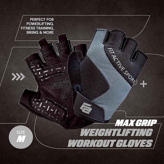Fit Active Sports Max Grip Weight Lifting Workout Gloves for Gym Lifting, Biking, Fitness Training | Lightweight, Breathable, Non Slip | Men and Women