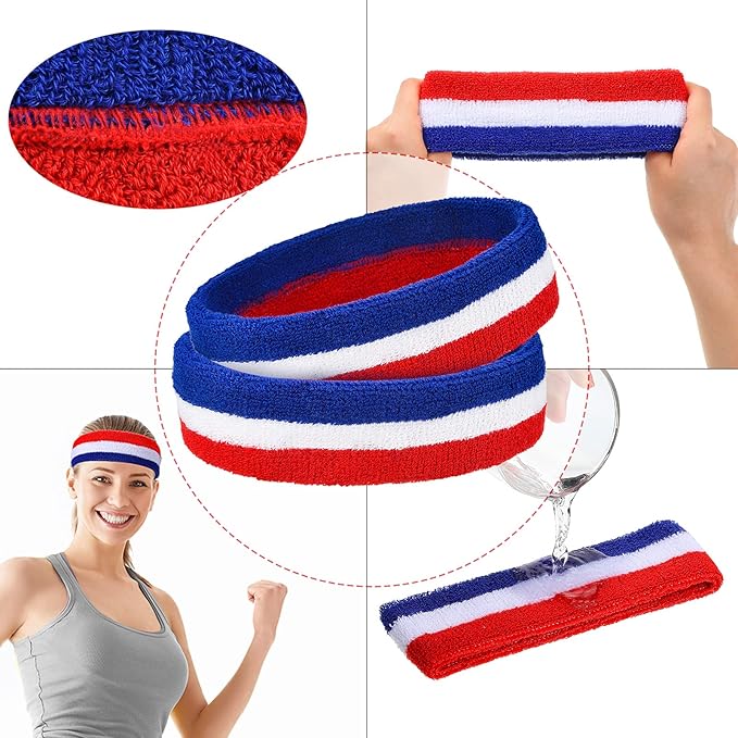 Bememo 12 Pcs Sweatbands Sport Headbands for Men & Women Basketball Headband Sport Competitions Sweat Headbands Running Terry Cloth Moisture Wicking for Yoga,Tennis,Gym,Exercise