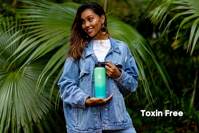 HYDRO CELL Stainless Steel Insulated Water Bottle with Straw - For Cold & Hot Drinks - Metal Vacuum Flask with Screw Cap and Modern Leakproof Sport Thermos for Adults (Mint/Green 24oz)