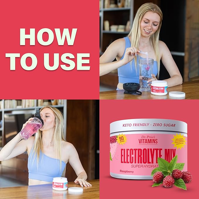 Dr. Price’s Electrolyte Mix | Sugar-Free Hydration Powder with 72+ Trace Minerals | No Sugar, Fast-Dissolving Electrolytes Powder Packets | Raspberry, 90 Servings