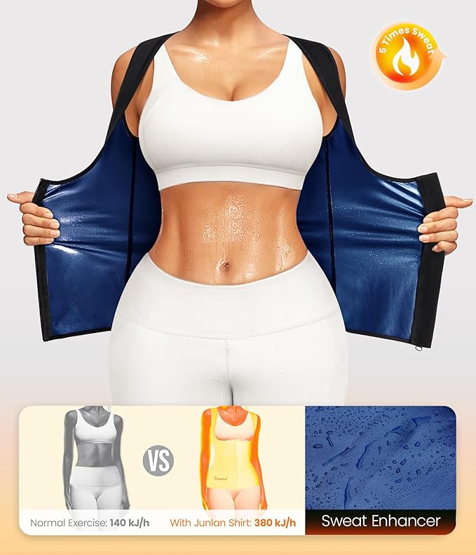 Junlan Sauna Suit for Women Waist Trainer Vest for Women Sweat Tank Top Shaper for Women with Zipper