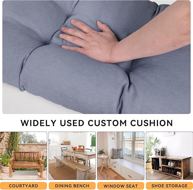 Detiblue Custom Tufted Bench Cushion,Bench Seat Cushions for Indoor/Outdoor Furniture,Customizable Size/Color/Fabric/Non-Slip Methods/Piping,Bay Window/Window seat/entryway Bench Cushion