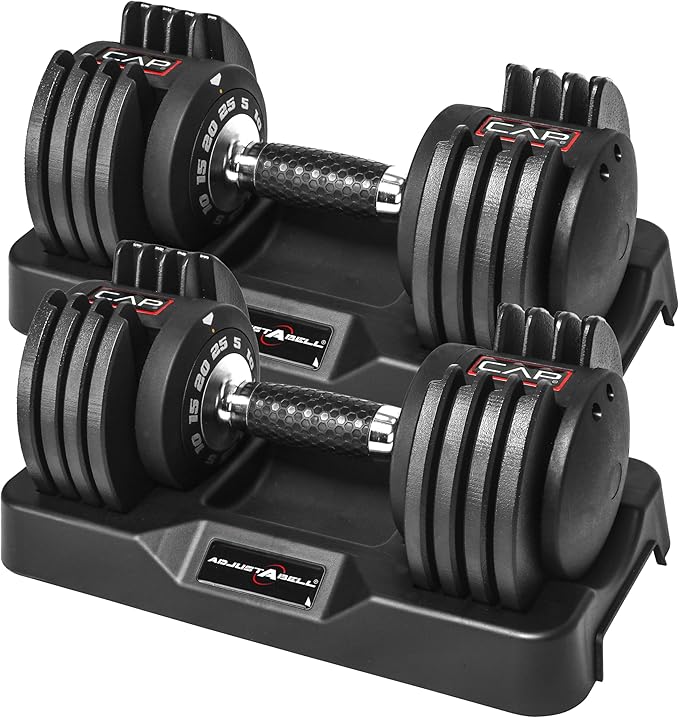 CAP Barbell ADJUSTABELL Adjustable Round Dumbbell Weights - Singles & Pairs | 12.5 lb, 25 lb & 55 lb | Multiple Handle Options