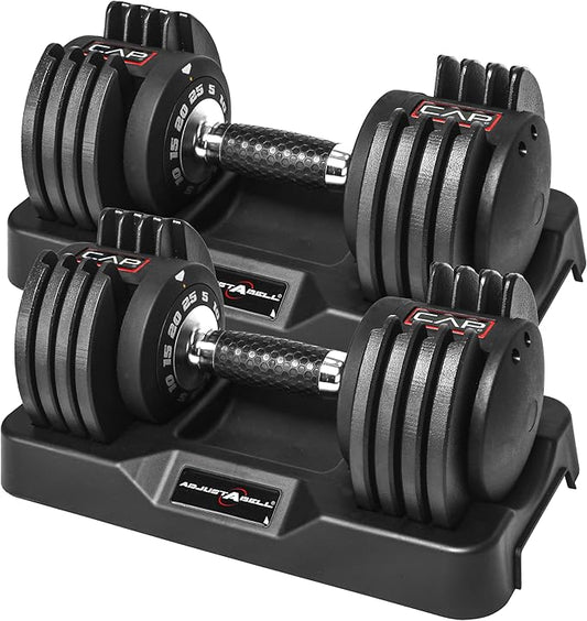 CAP Barbell ADJUSTABELL Adjustable Round Dumbbell Weights - Singles & Pairs | 12.5 lb, 25 lb & 55 lb | Multiple Handle Options
