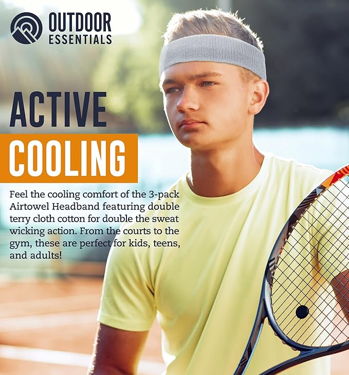 OutdoorEssentials Sweatbands & Wristbands - Wrist Sweat Bands Headbands for Men & Women - Multipack Terry Cloth Headbands or Wrist Bands for Working Out, Tennis, Basketball, Football, Gymnastics