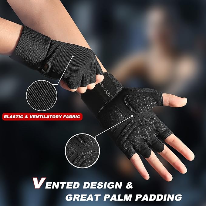 Workout Gloves with Wrist Wrap Support, Weight Lifting Gloves with Full Palm Protection & Extra Grip for Men Women Gym Exercise, Fitness, Weightlifting, Pull ups