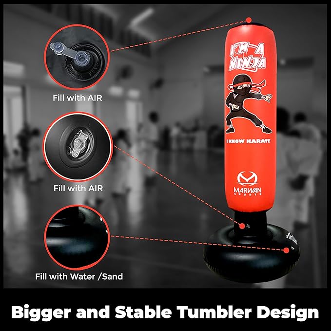 Marwan Sports 5-in-1 Inflatable Punching Bag for Kids – 63" Karate Toy Set with Boxing Gloves, Durable Fast Rebound, Active Play Christmas/Birthday Gift for Boys & Girls Ages 4-12
