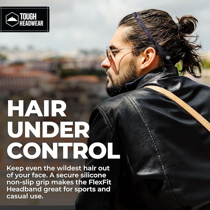 Tough Headwear Thin Elastic Headbands for Men - Sports Hair Head Band for Women & Men - Non Slip Mens Workout Headband - Running or Soccer Headband - 6-Pack