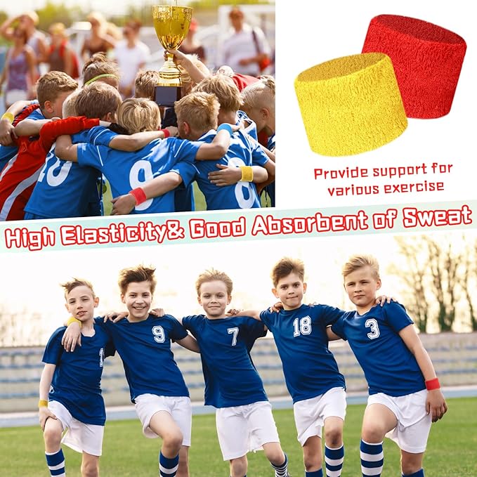 Leyndo 72 Pcs Wrist Sweatbands Bulk for Kids Field Day Cotton Terry Sweat Bands Sports Fan Wristbands Kids for Summer Camp Student Football Team Competition Party