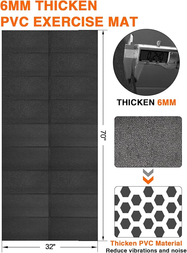 Treadmill Mat, 5'x2.5'/5.6'x2'/6.5'x3'/8'x3',6mm Thickness Exercise Equipment Mat for Carpet Hardwood Floors, Compatible with Walking Pad,Spin Bike,Elliptical Trainer,Rowing Machine