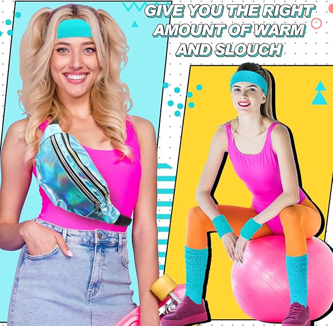 Tarpop 80s Neon Women Slouch Socks 90s Headbands Wristbands Fanny Pack Leg Warmers Sweatbands Waist Bag Women Party Costume